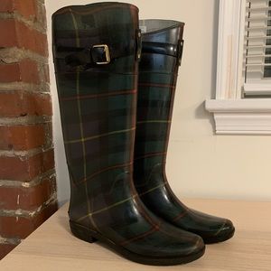 Lauren Ralph Lauren Rossalyn II Green Plaid Rain Boots Sz 9 Gold Red Yellow